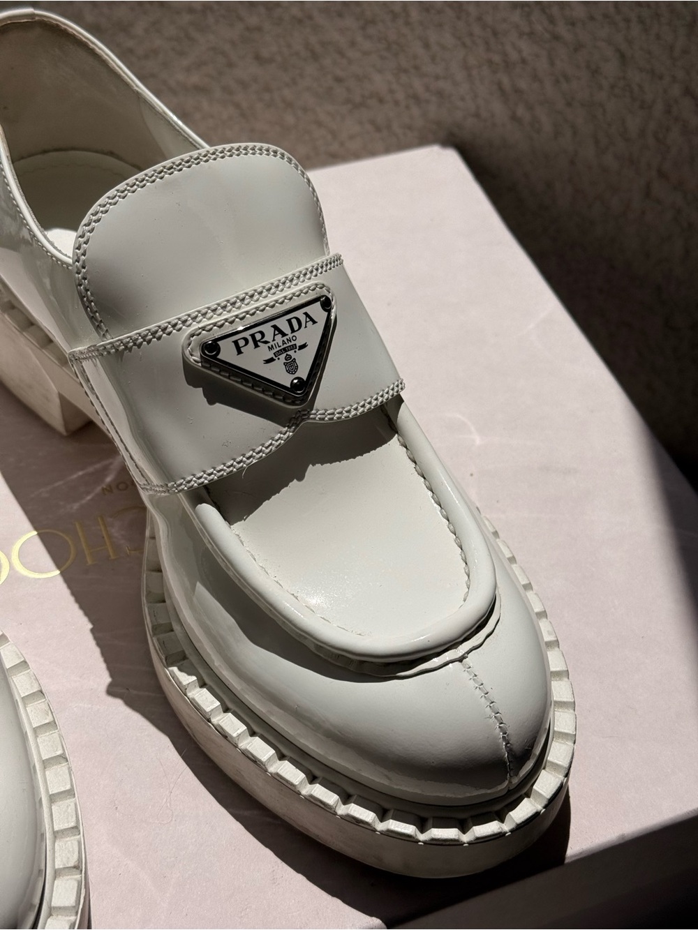 PRADA Chunky White Monolith Triangle Leather Loafers 37 EU 7 US - Picture 4 of 14